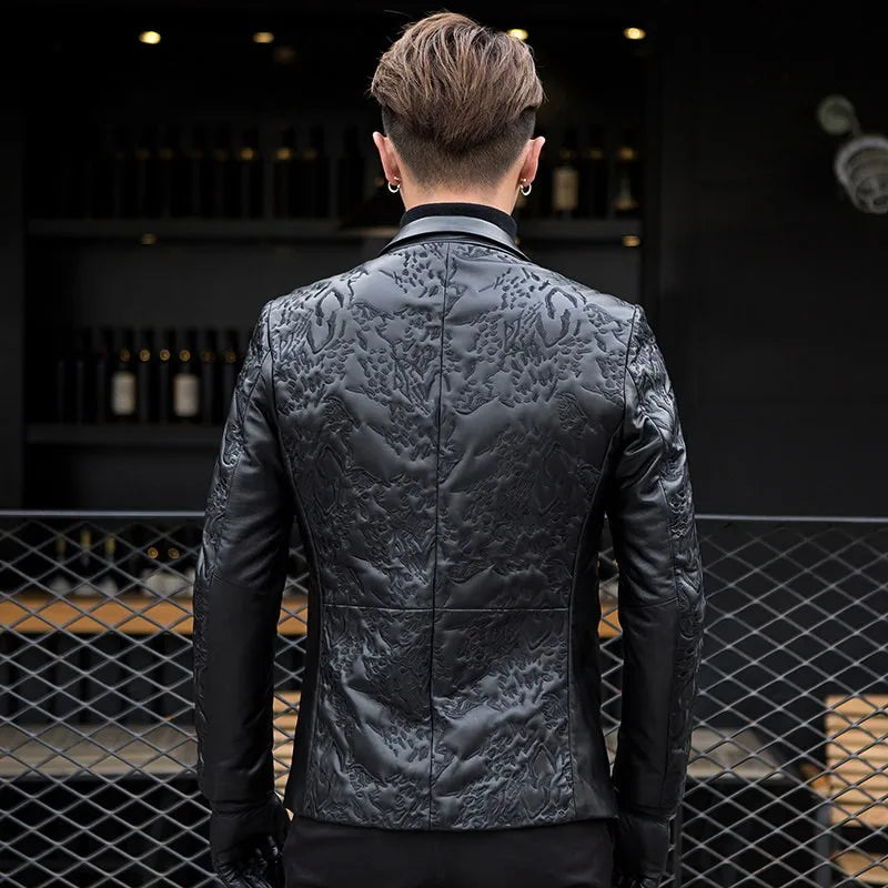 Luxury Men Business Real Leather Jacket Sheepskin Slim Blazer Spring Autumn Classic Black Office Casual Outerwear Plus Size 4XL