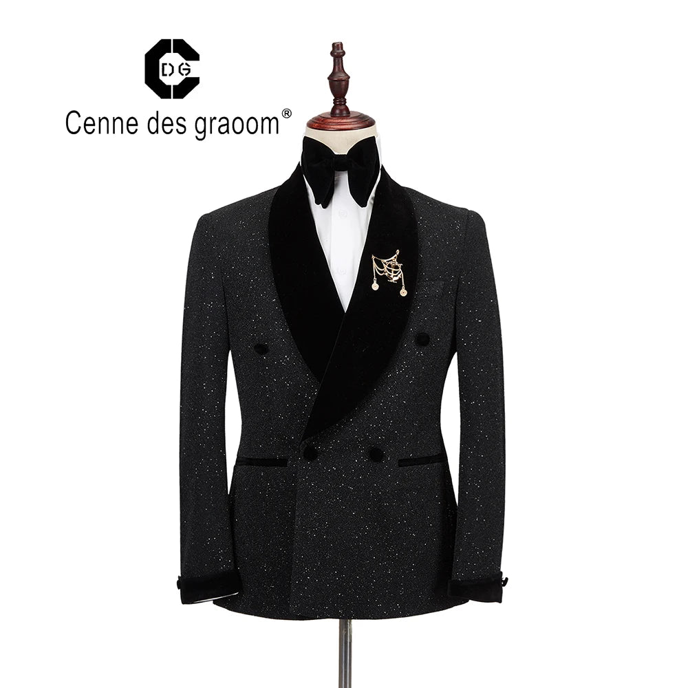 Cenne Des Graoom New Men Suit Tuxedo 2 Pieces Double Breasted Shawl Lapel Wedding Party Singer Costume Groom On Stage Christmas