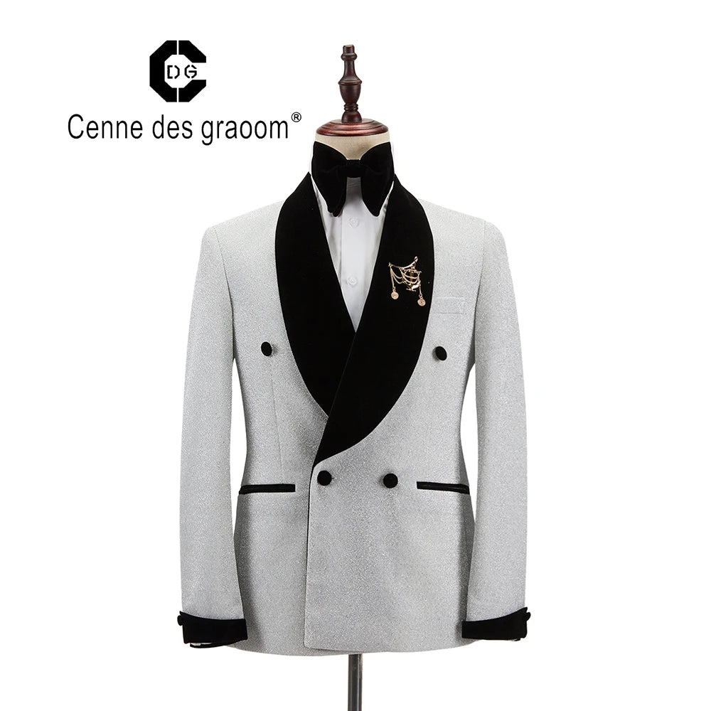 Cenne Des Graoom New Men Suit Tuxedo 2 Pieces Double Breasted Shawl Lapel Wedding Party Singer Costume Groom On Stage Christmas