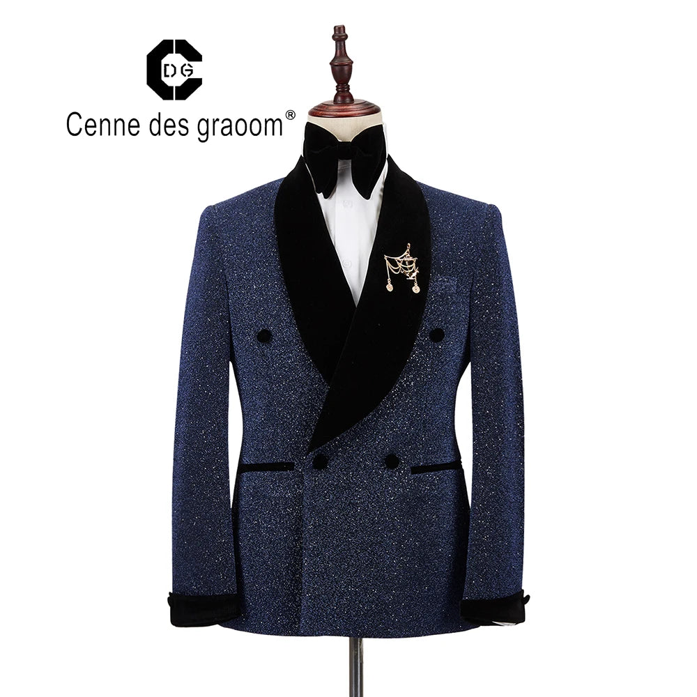 Cenne Des Graoom New Men Suit Tuxedo 2 Pieces Double Breasted Shawl Lapel Wedding Party Singer Costume Groom On Stage Christmas