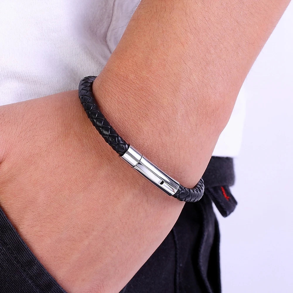 XQNI OL Style Multicolor Stainless Steel Button Simple Design Men's Leather Bracelet DIY & Custom Logo Birthday Valentine's Gift