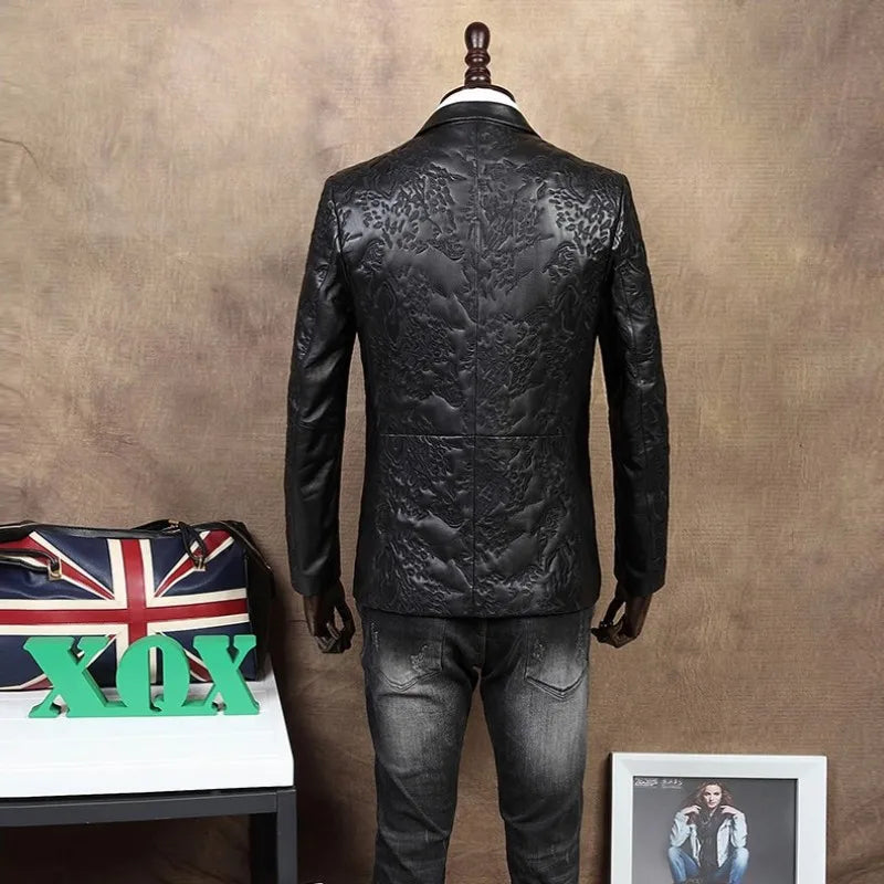 Luxury Men Business Real Leather Jacket Sheepskin Slim Blazer Spring Autumn Classic Black Office Casual Outerwear Plus Size 4XL