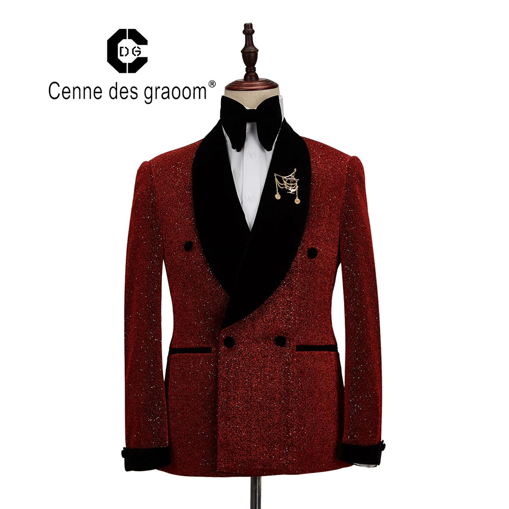 Cenne Des Graoom New Men Suit Tuxedo 2 Pieces Double Breasted Shawl Lapel Wedding Party Singer Costume Groom On Stage Christmas