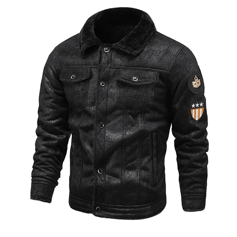 2022 Autumn Winter Thicken Warm Fleece Leather Jacket Coat Men's Shearling Outdoor Casual Motorcycles Bomber Biker