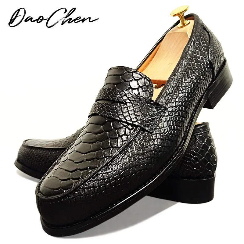 ELEGANT MEN LOAFERS SHOES BLACK BROWN SNAKE PRINT CASUAL MENS DRESS SHOES WEDDING OFFICE BUSINESS REAL LEATHER shoes men