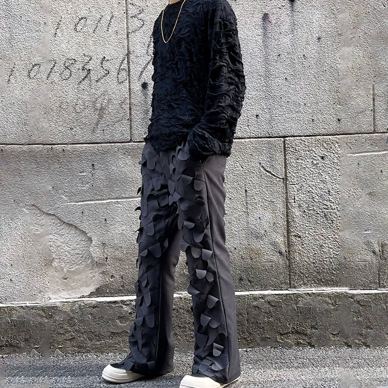 PFHQ Straight Tube Personality Bell-bottoms Vintage Versati Men's Casual Trousers 2023 Spring Elegant Wornout Patched Male Pants