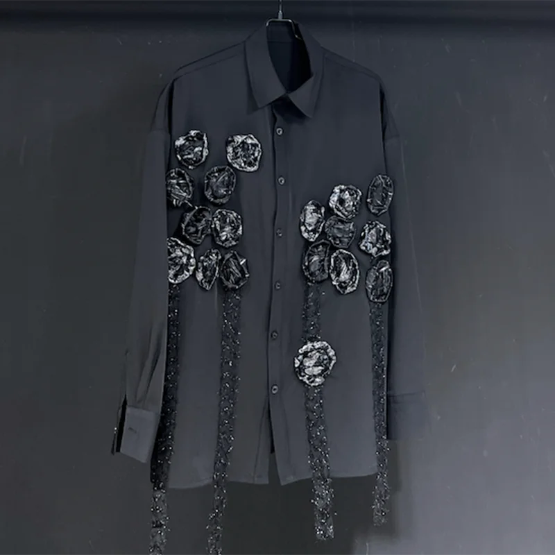 PFHQ Men's Handmade Flowers Shirts Summer Single Breasted Handsome Temperament Advanced Male Lapel Tops Niche Design New 21Z4537