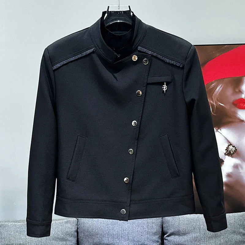 PFHQ Autumn Winter Korean Casual Versatile Buckle Design Stand Up Collar Short Jacket Popular Darkwear Male Tops Fashion 21Z6094