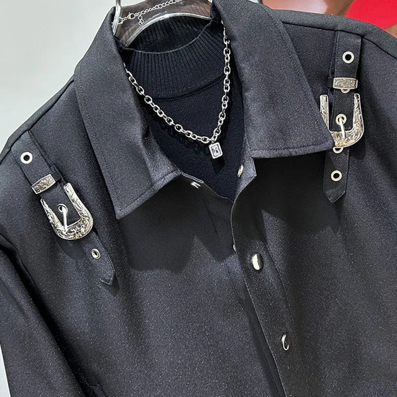 PFHQ Men's Shoulder Pad Jacket New Casual Loose Patchwork Shoulder Strap Metal Buckle Decoration Design American 21Z5736