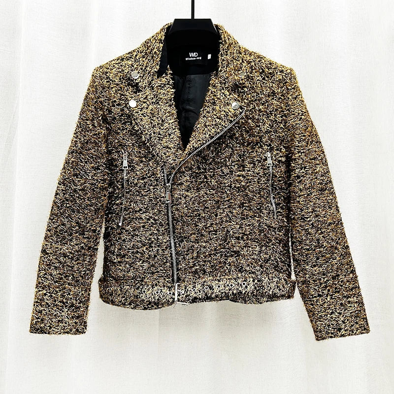 PFHQ Heavy Industry Shining Shiny Silk Jackets Men's Loose Short Light Luxury Zipper Small Fragrant Delicacy Coat Autumn 21Z2839