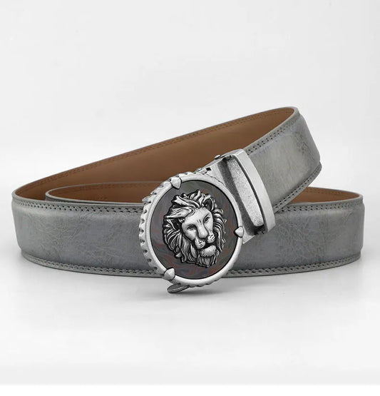 Designers Retro Lion Casual Betls Men Automatic Luxury Famous Brand Fashion Genuine Leather Gray Younth Ceinture Homme