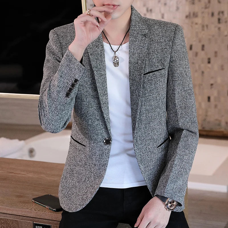 2023  Men Blaze Fashion Handsome All Fashion Handsome Korean Version Slim Boutique Business Leisure Four Seasons  Polyester