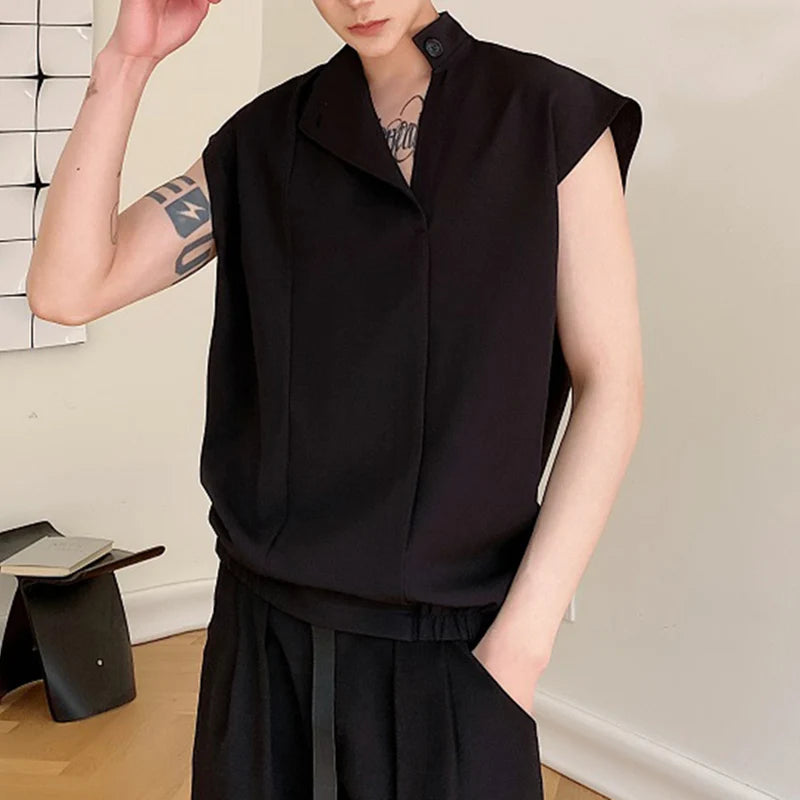 PFHQ Men's Pullover Vest Shirt Summer Niche Stand Collar Design Sleeveless Short Fashionable Darkwear Cool Outdoor Tops 21Z4026