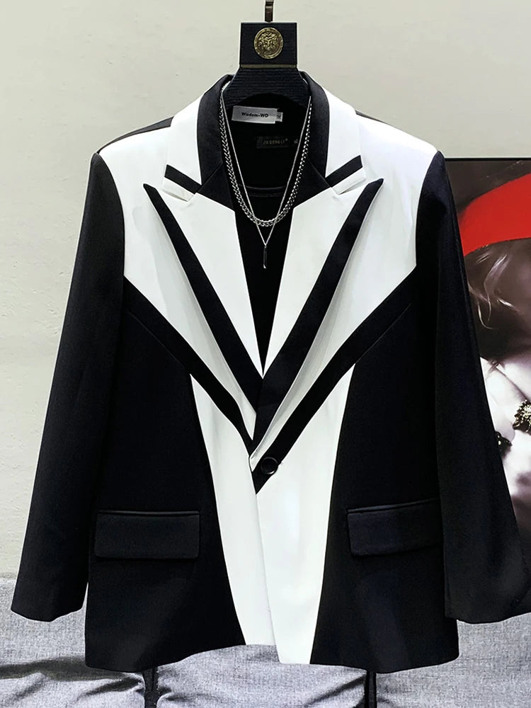 PFHQ Stylish Color Contrast Original Design Men's Casual Suit Coat High Quality Street Elegant Luxury 2023 Trendy Jacket Spring