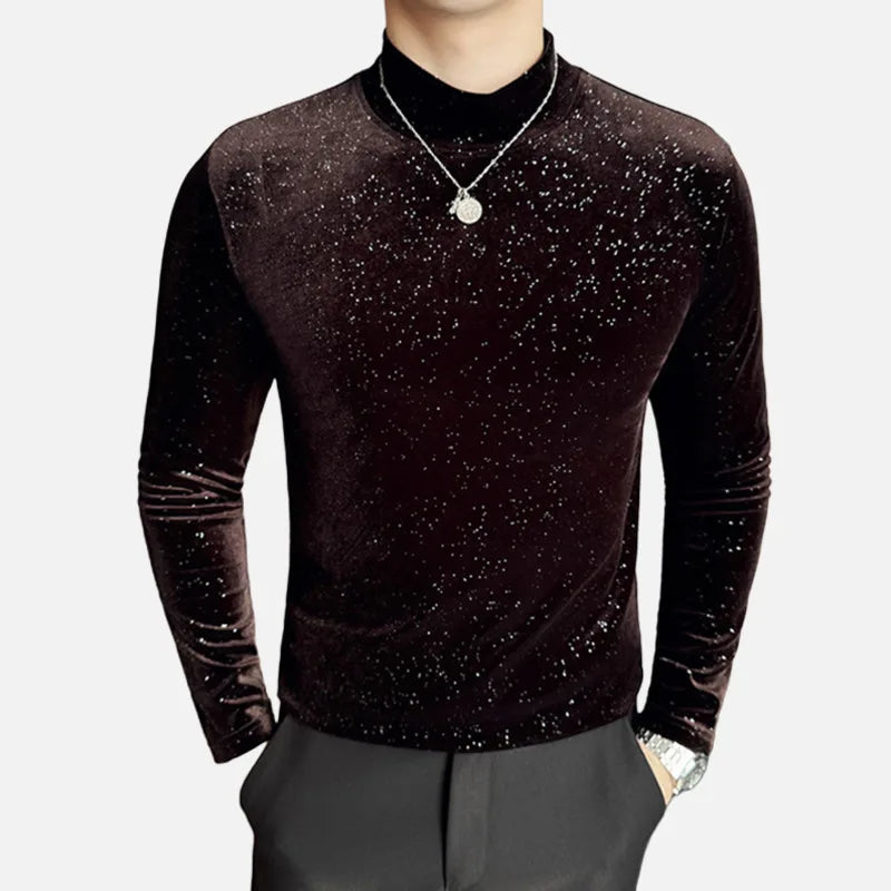 PFHQ Fashionable Starry Sky Long Sleeved T-shirts Mock Neck Pleuche Solid Color Male Tops Slim Casual Menswear Clothing 21Z9021