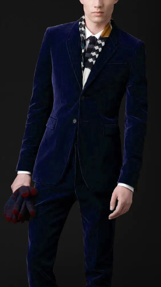 Men's Suit Velvet Two Pieces Set Jacket and Pants Party