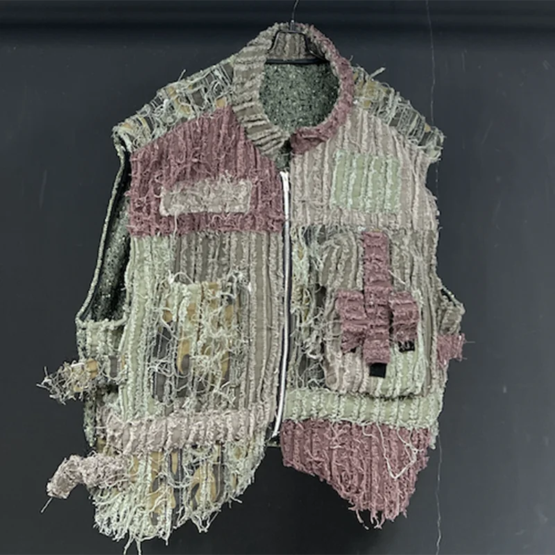 PFHQ Men's Vest Washed Thick Camouflage Patchwork Zipper Personality Outdoor Summer Worn Out Vintage Versatile Waistcoat 21Z3508