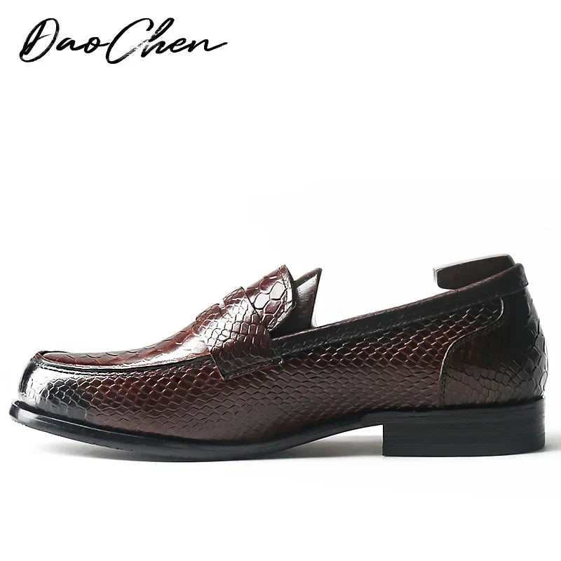 ELEGANT MEN LOAFERS SHOES BLACK BROWN SNAKE PRINT CASUAL MENS DRESS SHOES WEDDING OFFICE BUSINESS REAL LEATHER shoes men