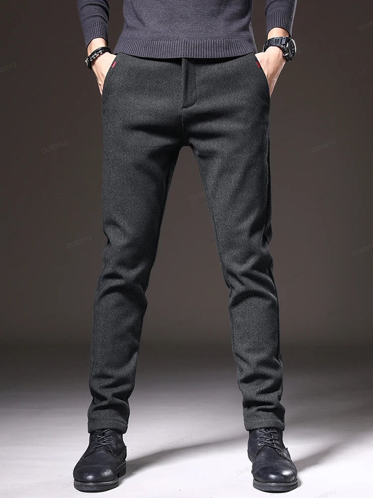 Brand Clothing Autumn Winter Men's Casual Pants Business Fashion Slim Fit Stretch Thick Cotton Trousers Male Korea Outdoors Gift