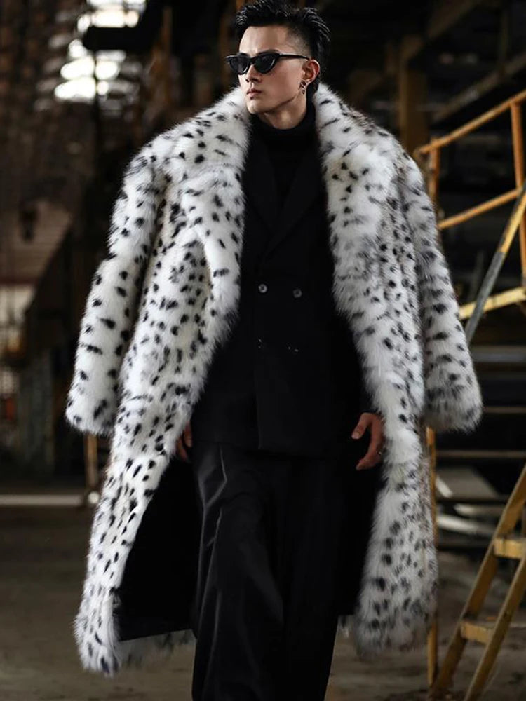 PFHQ 2023 Men's Stylish Imitation Mink Clothes Winter New Elegant Leopard Print Trendy Faux Fur Fox Hair Long Warm Coat 21Q4438