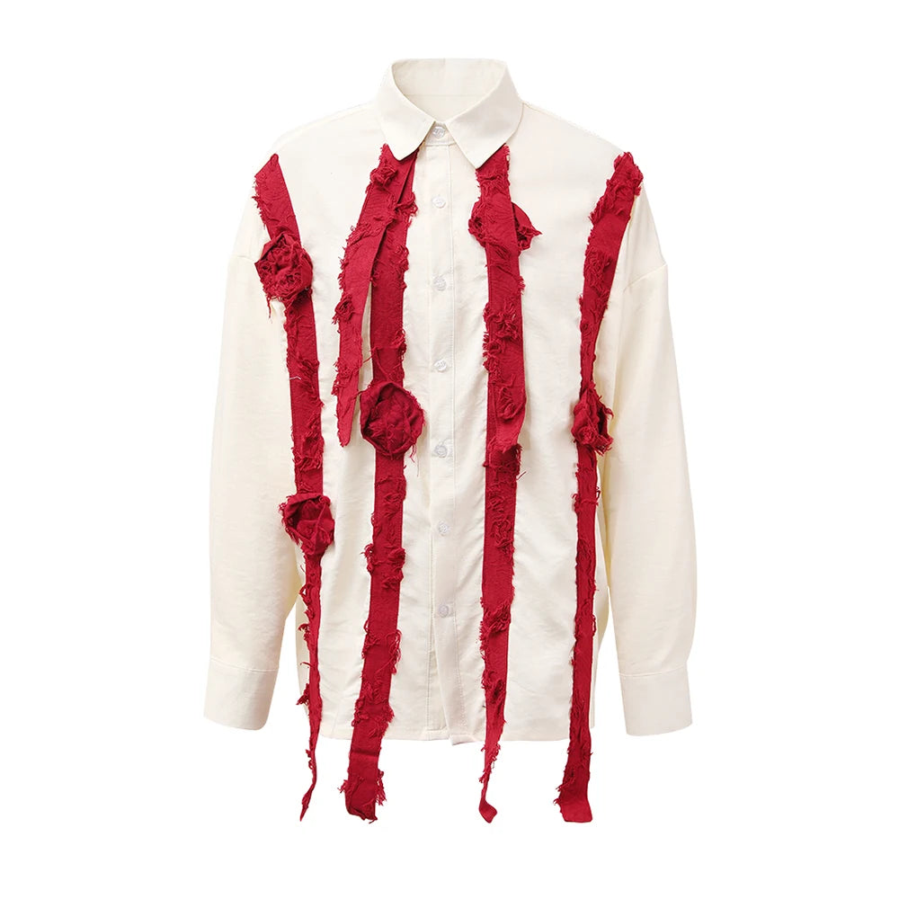 PFHQ Autumn Men's Linen Patchwork Hand Pinch Flower Shirts Light Luxury Baggy Button Brathable Comfortable Leisure Tops 21Z1452