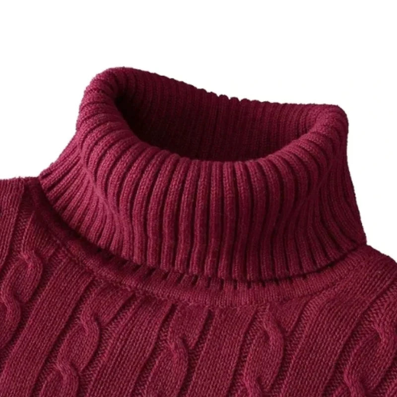 Men's High Neck Sweater Solid Color Pullover Knitted Warm Casual Turtleneck Sweatwear Woolen Mens Winter Outdoor Tops