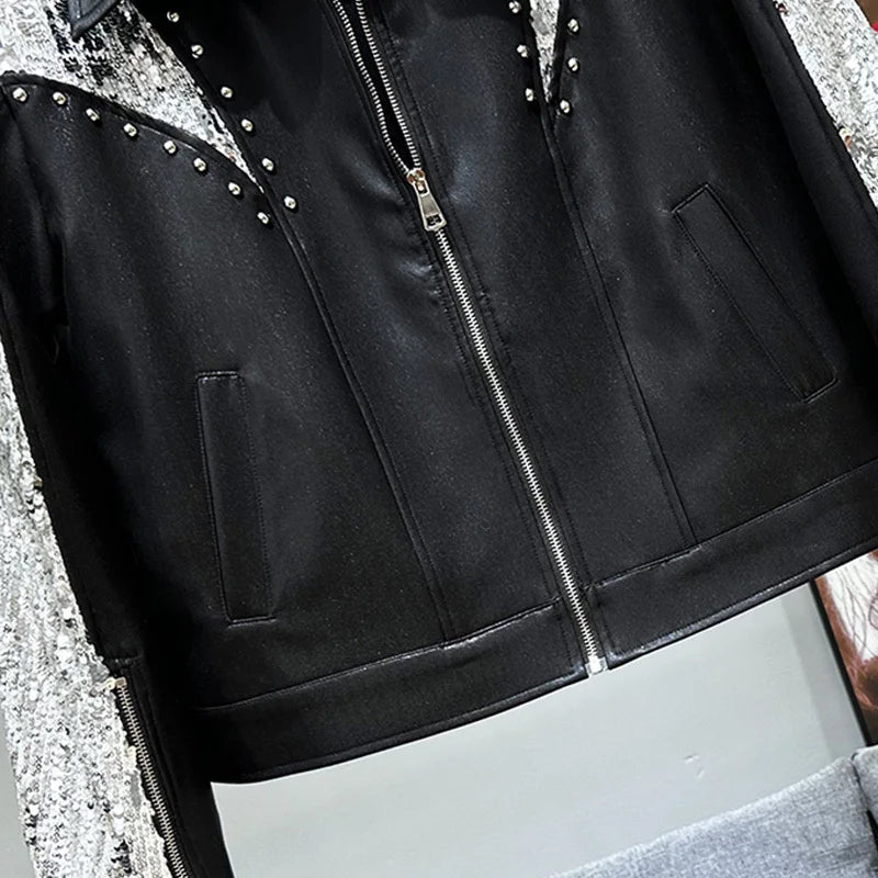 PFHQ Men Short Jacket 2024 Autumn Winter New Willow Nail Sequin Decoration Design Casual Loose Versatile Zipper Tops 21Z6056