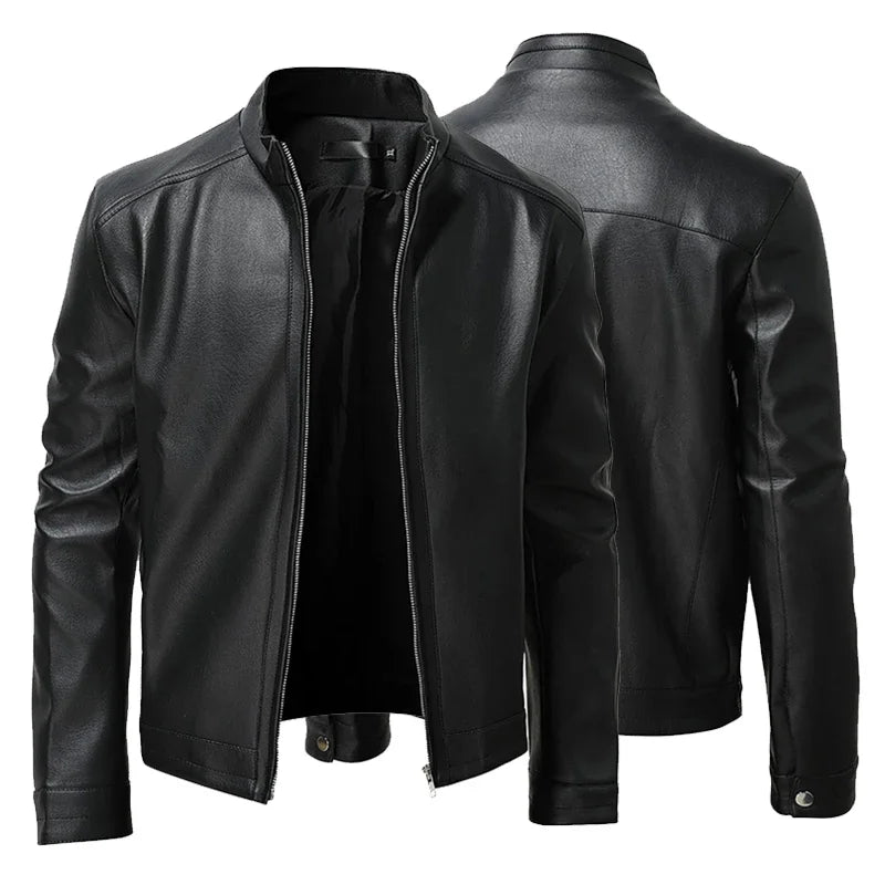 High Quality Men's Casual Leather Jacket Spring & Autumn Motorcycle Jacket Stand Collar Windproof Streetwear Coat S-5XL