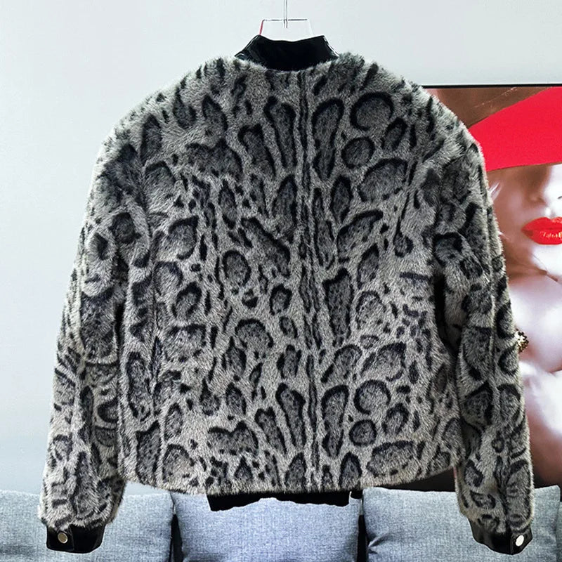 PFHQ Autumn Winter Leopard Print Men's Fur Coat New Style Patchwork Design Men's Thick Plush Short Jacket Trendy 21Z7244