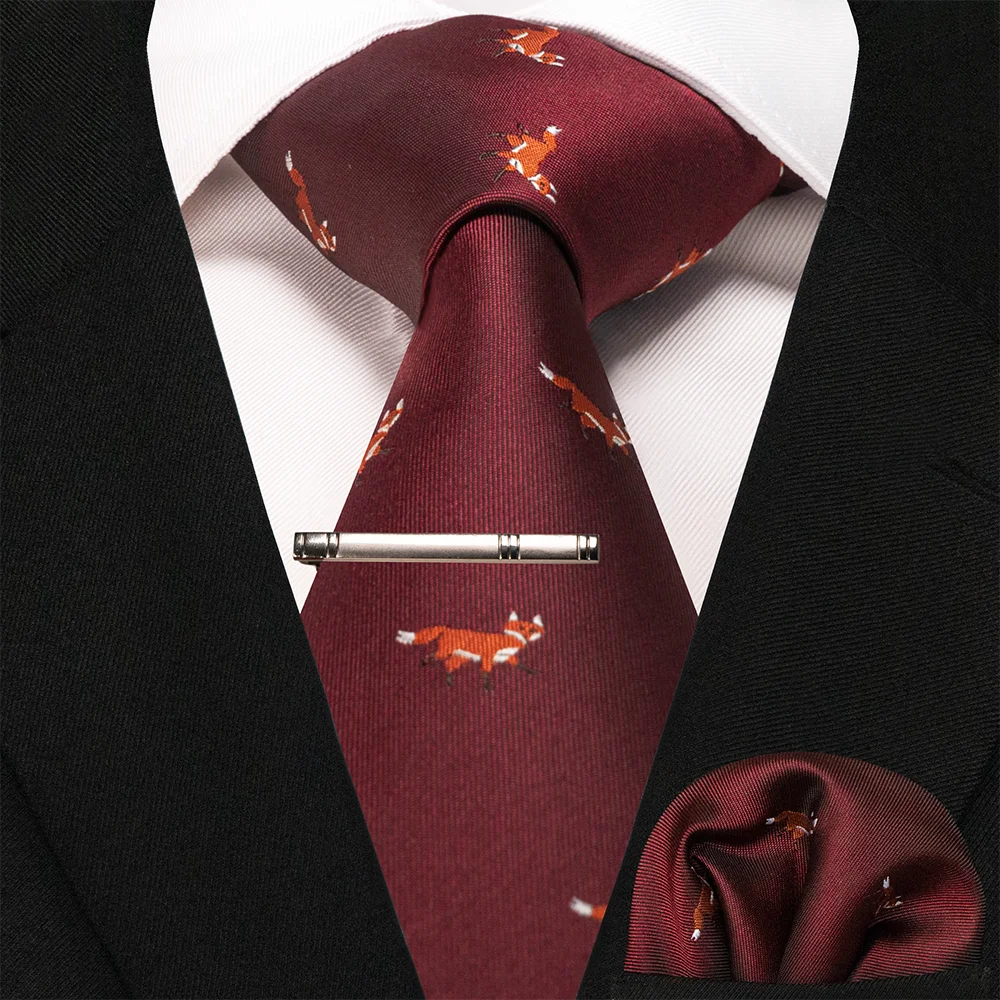 EASTEPIC Tie Sets Including Clips and Handkerchieves Men's Neckties for Leisure Suits Fox Dragon Flamingo Snail Dog Duck Plane