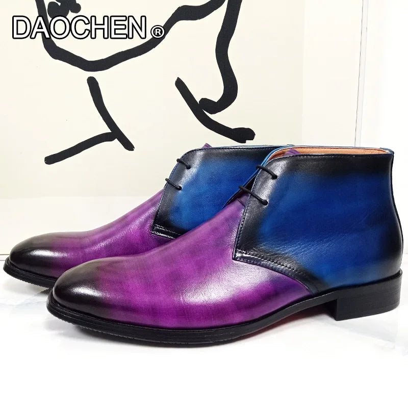 LUXURY BRAND MEN ANKLE BOOTS MIXED COLORS FASHION CASUAL DRESS MENS LEATHER SHOES BASIC BOOTS SHOES LACE UP MEN'S BOOTS