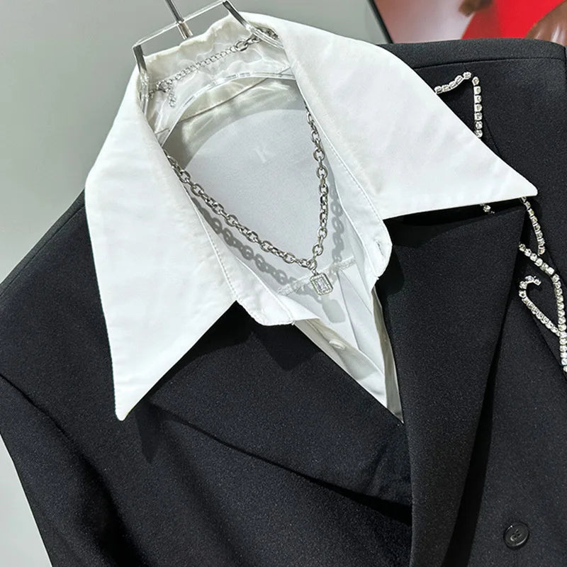 PFHQ Men's Hot Diamond Blazers Chain Decoration Loose Niche Streetwear Temperament Double Breasted Suit Jackets Summer 21Z4519