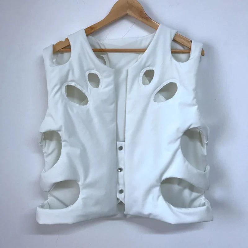PFHQ Hollow Out Niche Design Elegant High Quality Sleeveless Vest Jacket Coat Original Trendy Streetwear 2024 Waistcoat 21F1840
