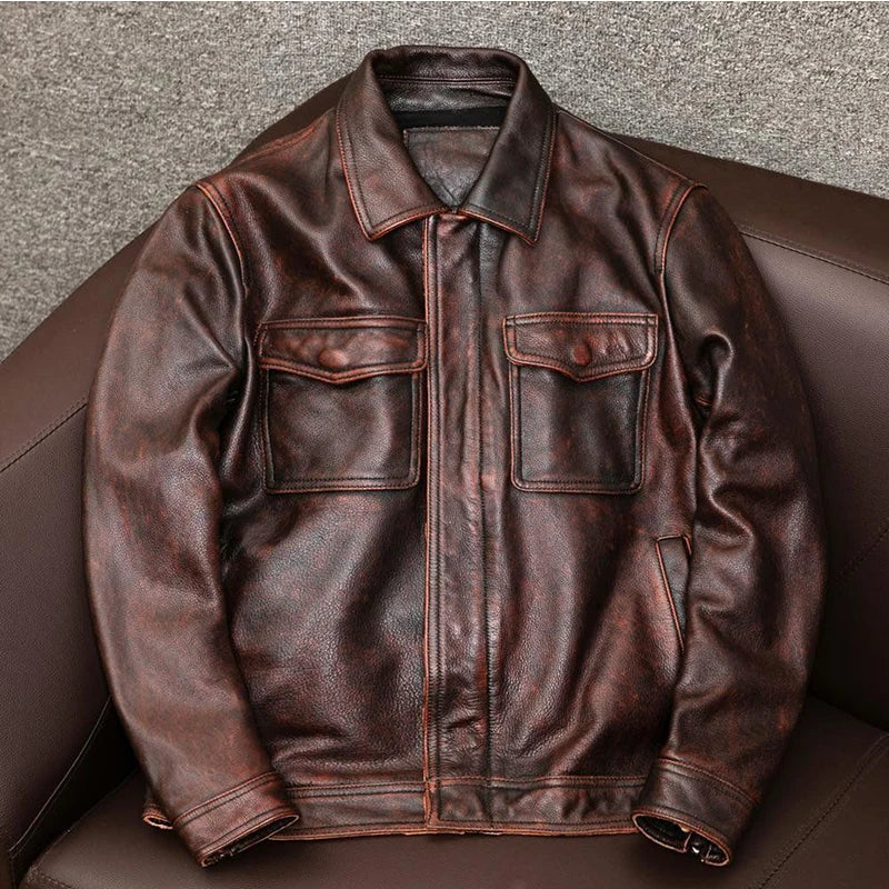 Fashionable New Leather Jacket Men Lapel Leather Jacket Autumn Winter Solid Color Trendy Loose Leather Jacket