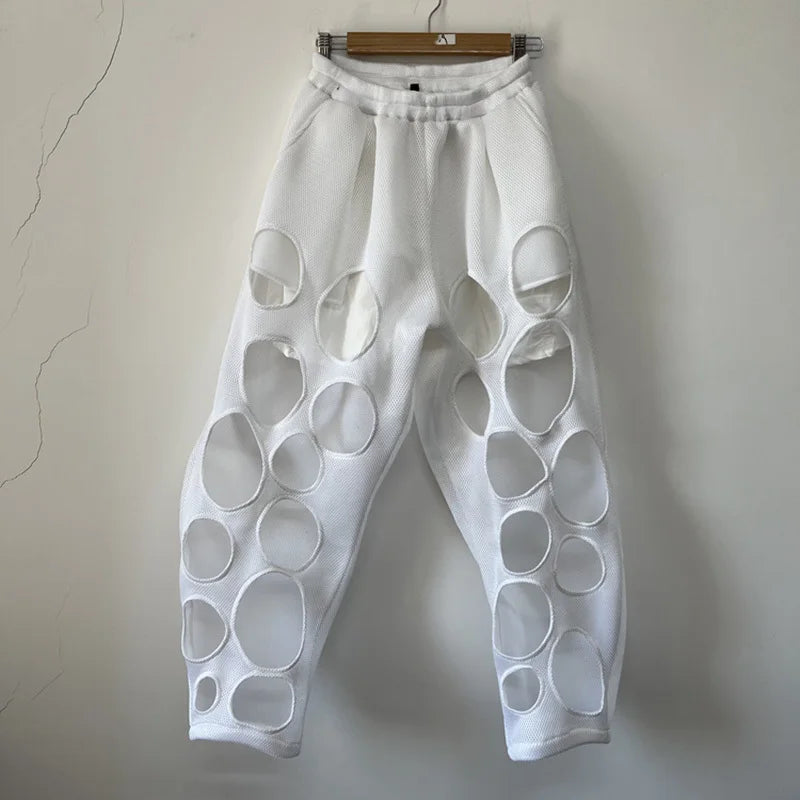 PFHQ Hollow Out Men's Pants Trendy Creativity Silhouette Avant-garde Niche Male Breathable Elastic Waist Trousers Summer 21Z4698