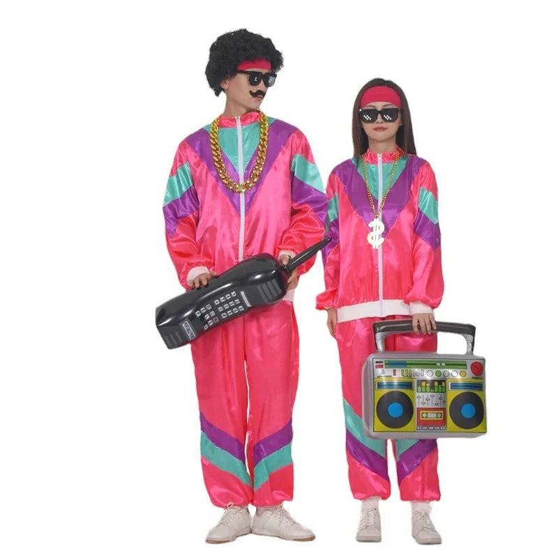 80s 90s Retro Disco Suit Adult Men Cosplay Party Stage Costume Fashion Color Matching Retro Sportswear Suit