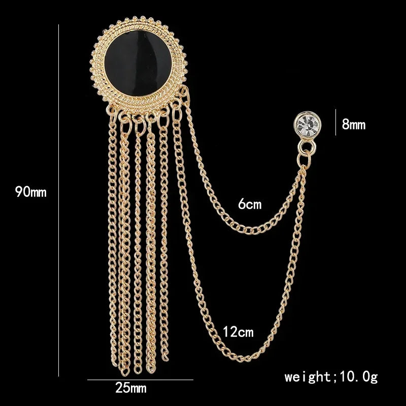 New Fashion Metal Rhinestone Crystal Brooch Men's Suit Shirt Collar Pin Black Tassel Corsage Brooches Jewelry Luxury Accessories