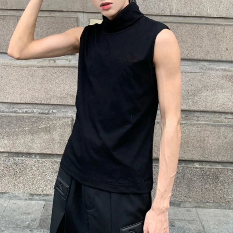 PFHQ Men's Slim Stand Up Cool Tank Tops Solid Color Simple Youth Summer Fashion Personality Outdoor Breathable Vest New 21Z4249