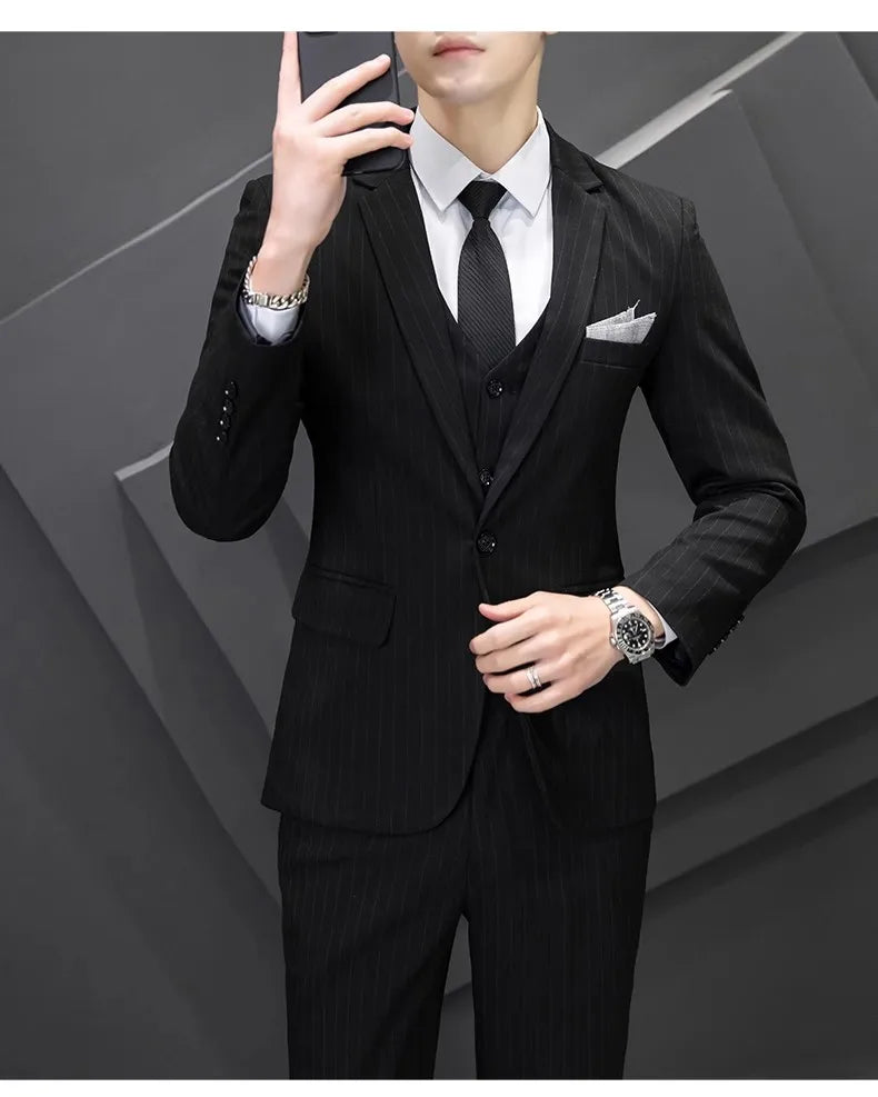 S-8025  Striped suit set for men, Korean version business slim fit dress, casual suit jacket