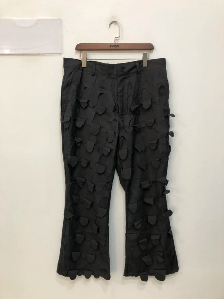 PFHQ Straight Tube Personality Bell-bottoms Vintage Versati Men's Casual Trousers 2023 Spring Elegant Wornout Patched Male Pants