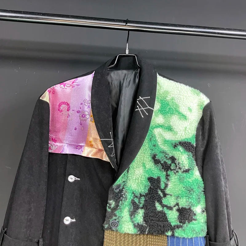 PFHQ Blazer Design Spring New Color Contrast Patchwork Velvet Front Tuxedo Suit 2023 Spring Original High Quality Men's Jackets