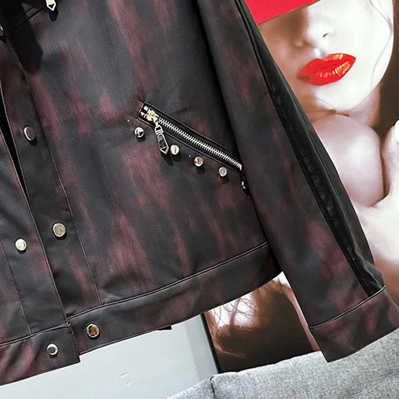 PFHQ American New Metal Willow Nail Zipper Decoration Short Jacket Autumn Winter Men's PU Leather Vintage Male Tops 21Z6073