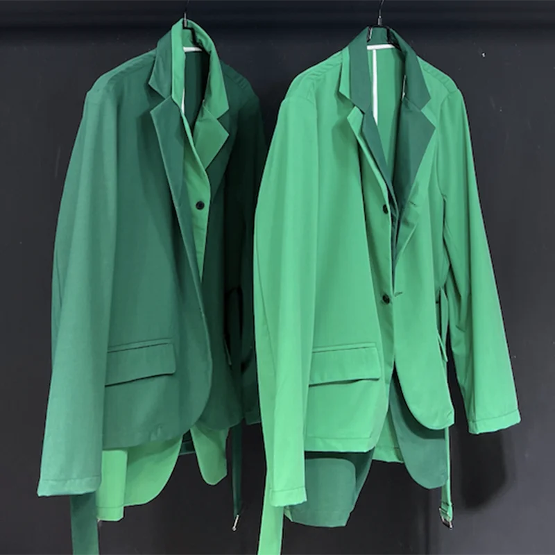 PFHQ Men's Summer Thin Breathable Fake Two Piece Suit Jackets Single Breasted Loose Personality Patchwork Blazers Chic 21Z4534