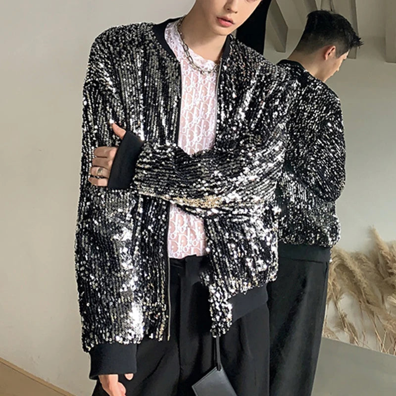 PFHQ Sequined Baseball Sports Men's Short Jackets Light Luxury Zippers Handsome Personality Spring Cool Versatile Coat 21Z3713