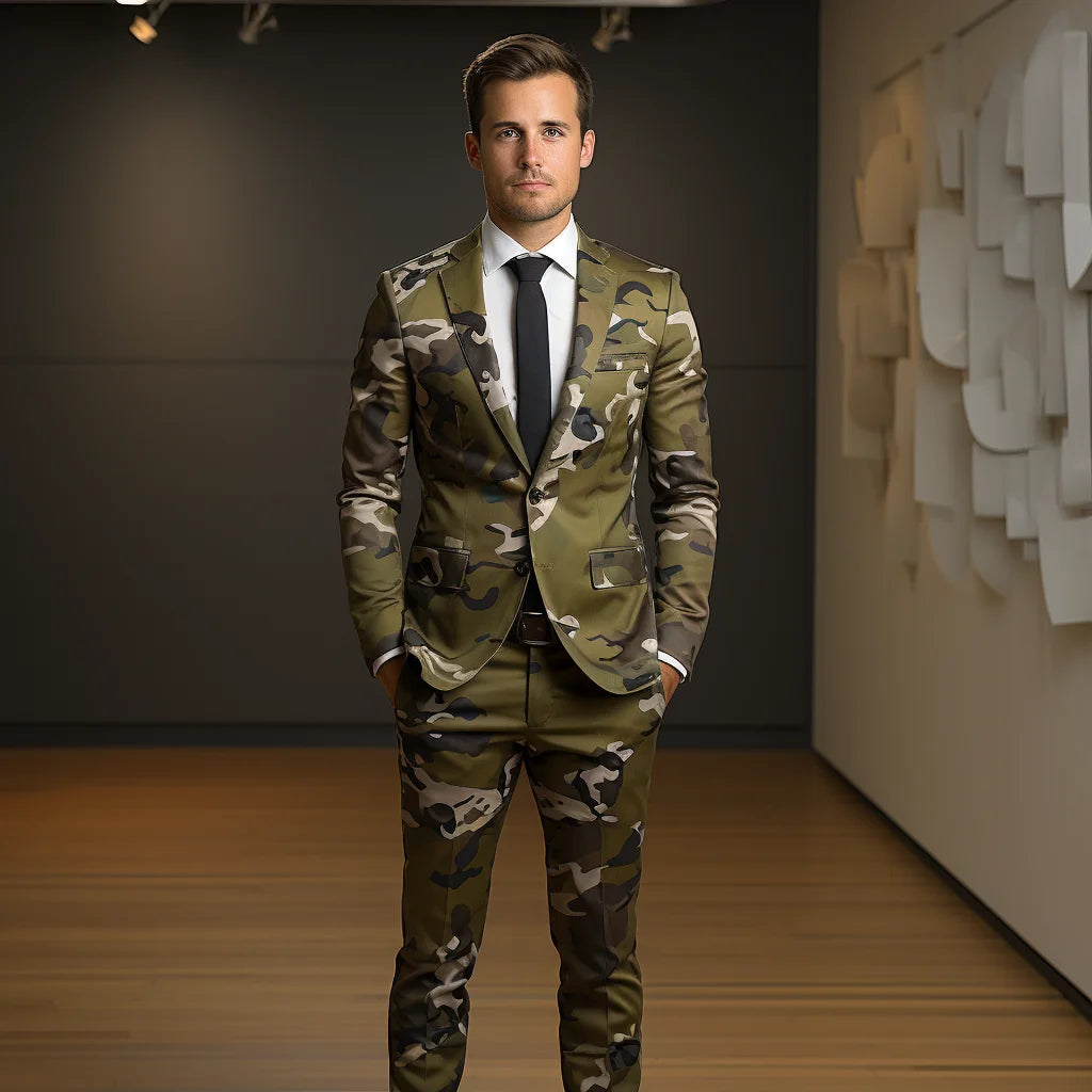 Geometric Camouflage Tactical Handmade Suit Men's 3d Digital Printing Suits Cos Party Stage Nightclub Shiny Cool Performance Set