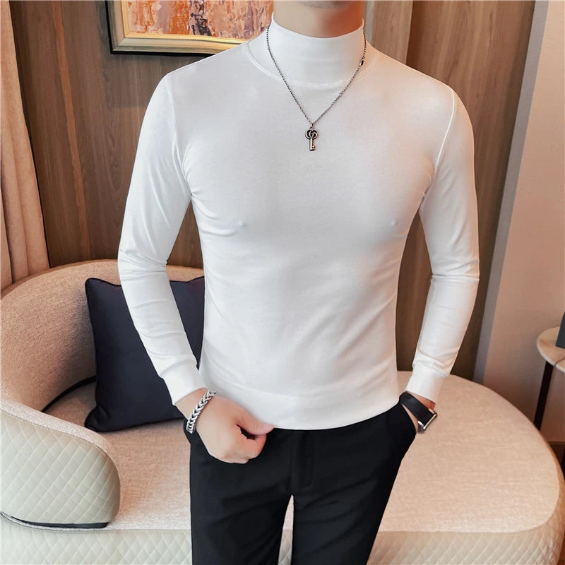Men's T Shirts Autumn Winter New Turtleneck Long Sleeve T-Shirts For Men Clothing 2024 Slim Fit Casual Basic Tee Shirt Homme 4XL