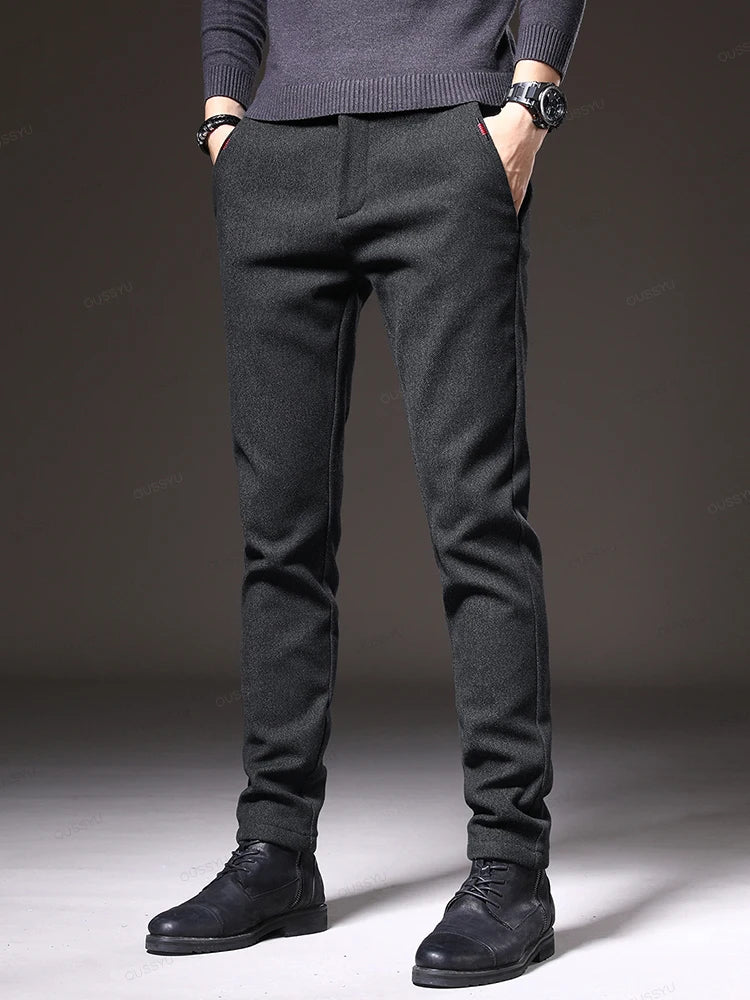 Brand Clothing Autumn Winter Men's Casual Pants Business Fashion Slim Fit Stretch Thick Cotton Trousers Male Korea Outdoors Gift