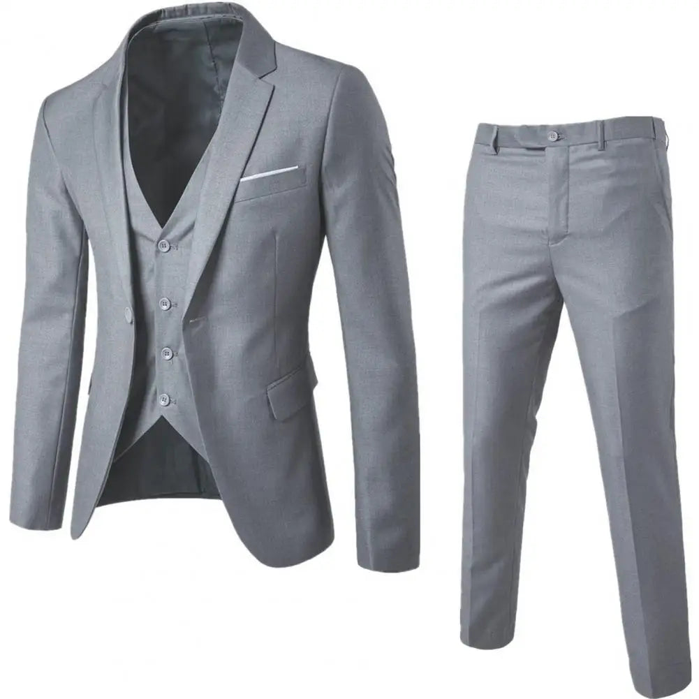 Men’S Suit Slim 3 Piece Suit Business Wedding Party Vest Pants Coat Casual Solid Blazers Coat Jacket Luxury