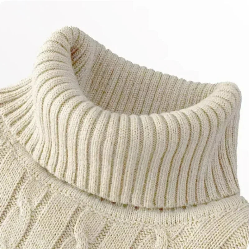 Men's High Neck Sweater Solid Color Pullover Knitted Warm Casual Turtleneck Sweatwear Woolen Mens Winter Outdoor Tops