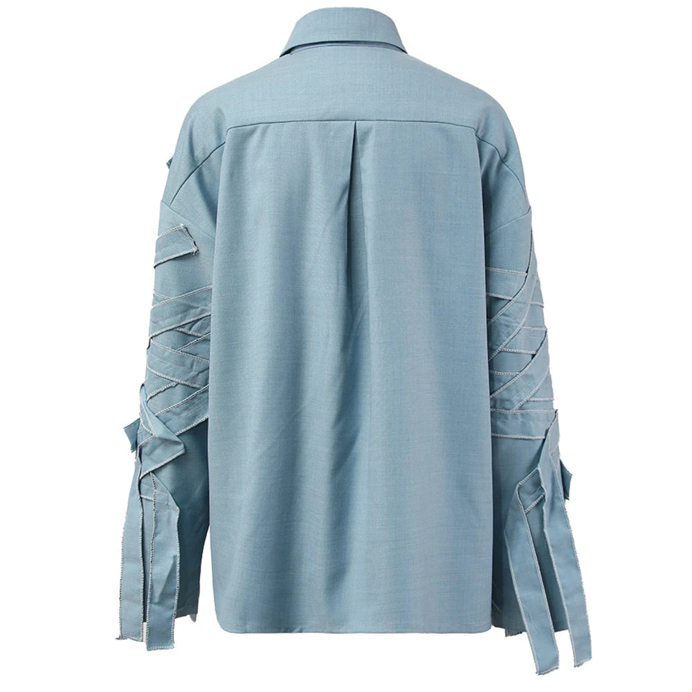 PFHQ Autumn Men's Lockdown Long Sleeved Shirts Thin Niche Design Casual Lapel Solid Color Breathable Sports Loose Tops 21Z1905